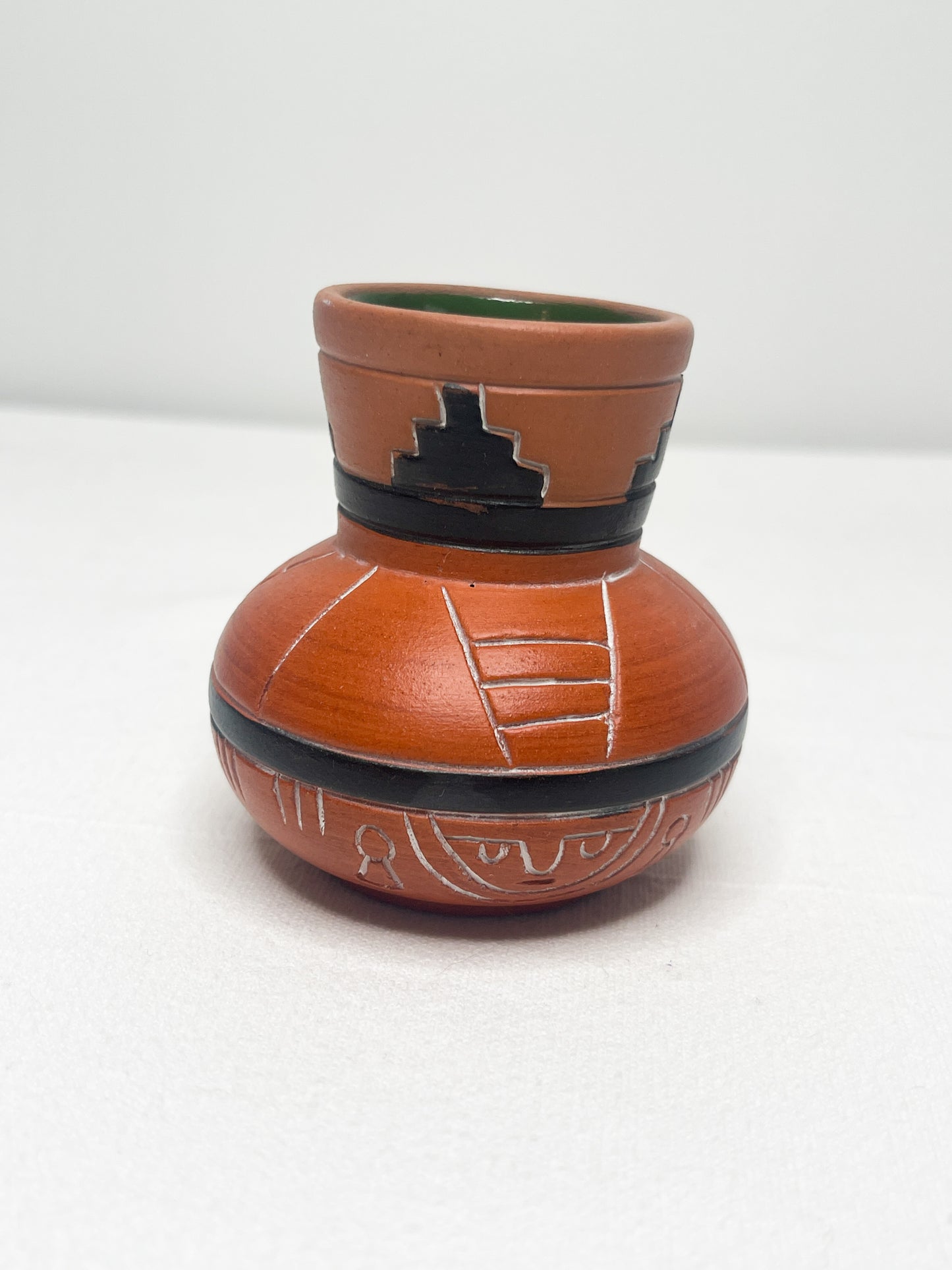 Vintage Southwestern Handmade Clay Vase with Geometric Pattern