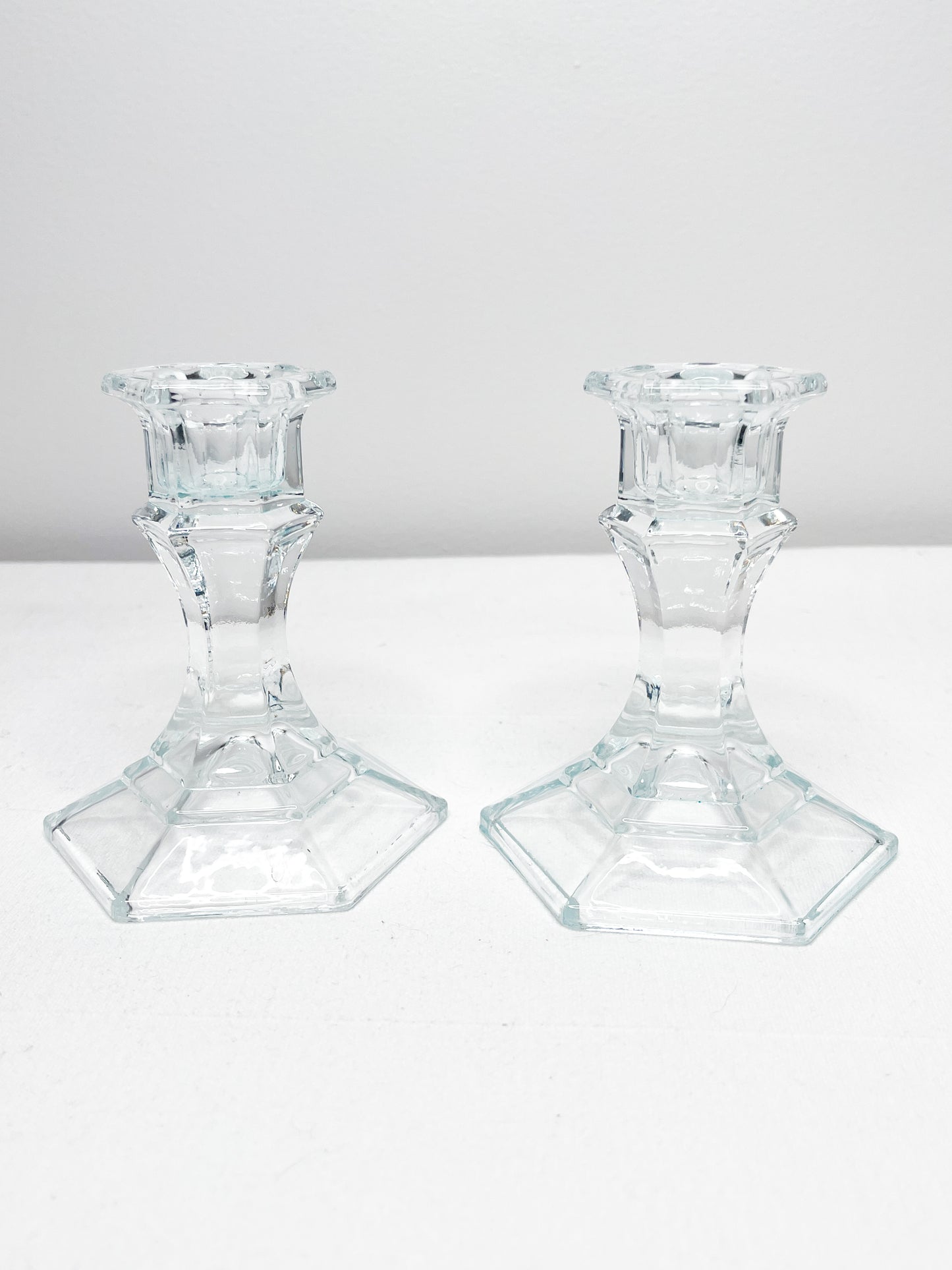 Pair of  Glass Tapered Candle Holders| Vintage Tapered Candle Holders|