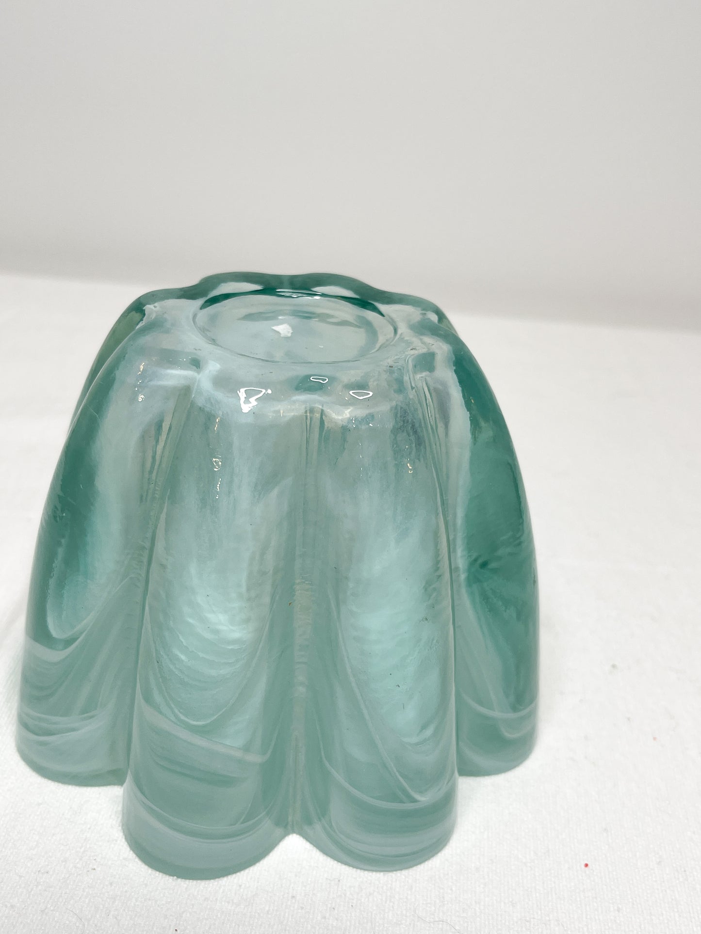 Vintage Teal Swirl Art Glass Votive Candle Holder| Swirl Aqua glass Flower Shaped Glass Vase