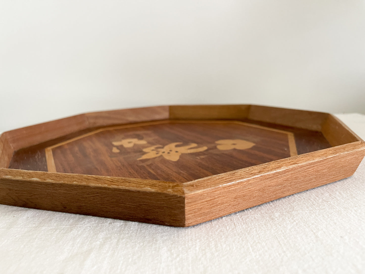 Vintage Inlay Wood Tray with Floral details