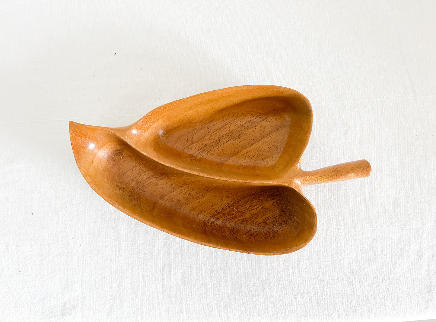 Vintage Monkey Pod Wood Leaf Shaped Compartment Dish