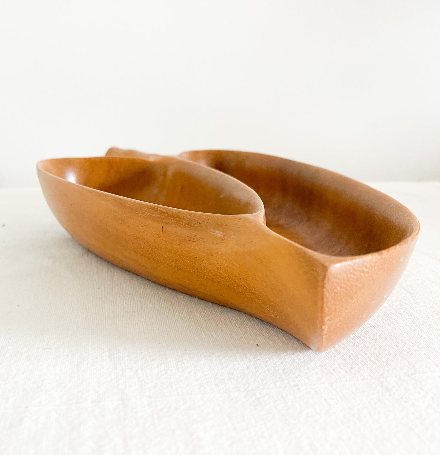 Vintage Monkey Pod Wood Leaf Shaped Compartment Dish