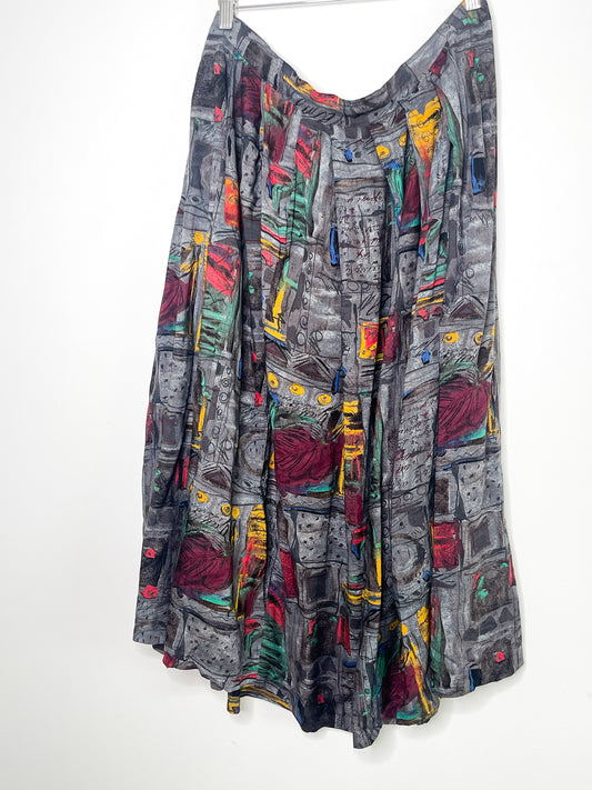 Vintage Patterned Aline Skirt | Vintage XL Patterned Skirt