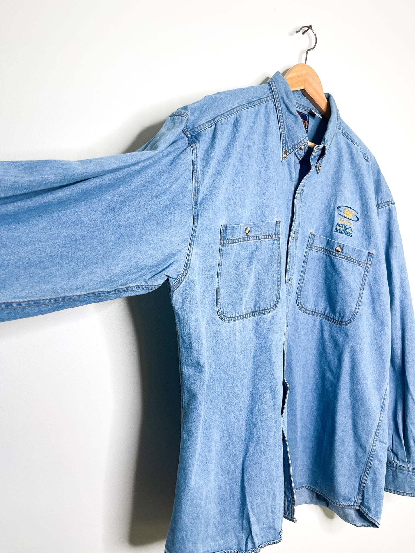 Vintage Queen's School of Business Denim Shirt| Denim shirt| Long sleeve Denim Shirt|