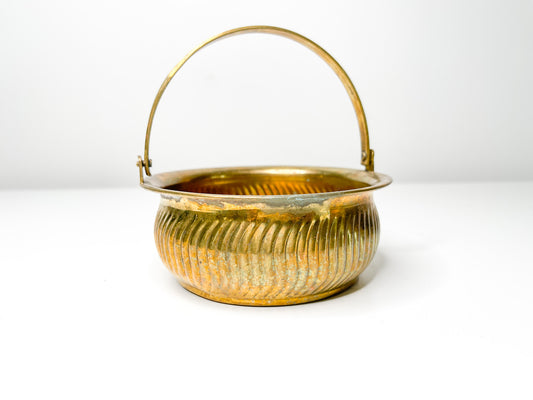 Vintage Brass Basket with Handle| Vintage Brass Plant Holder | MCM Brass Decor