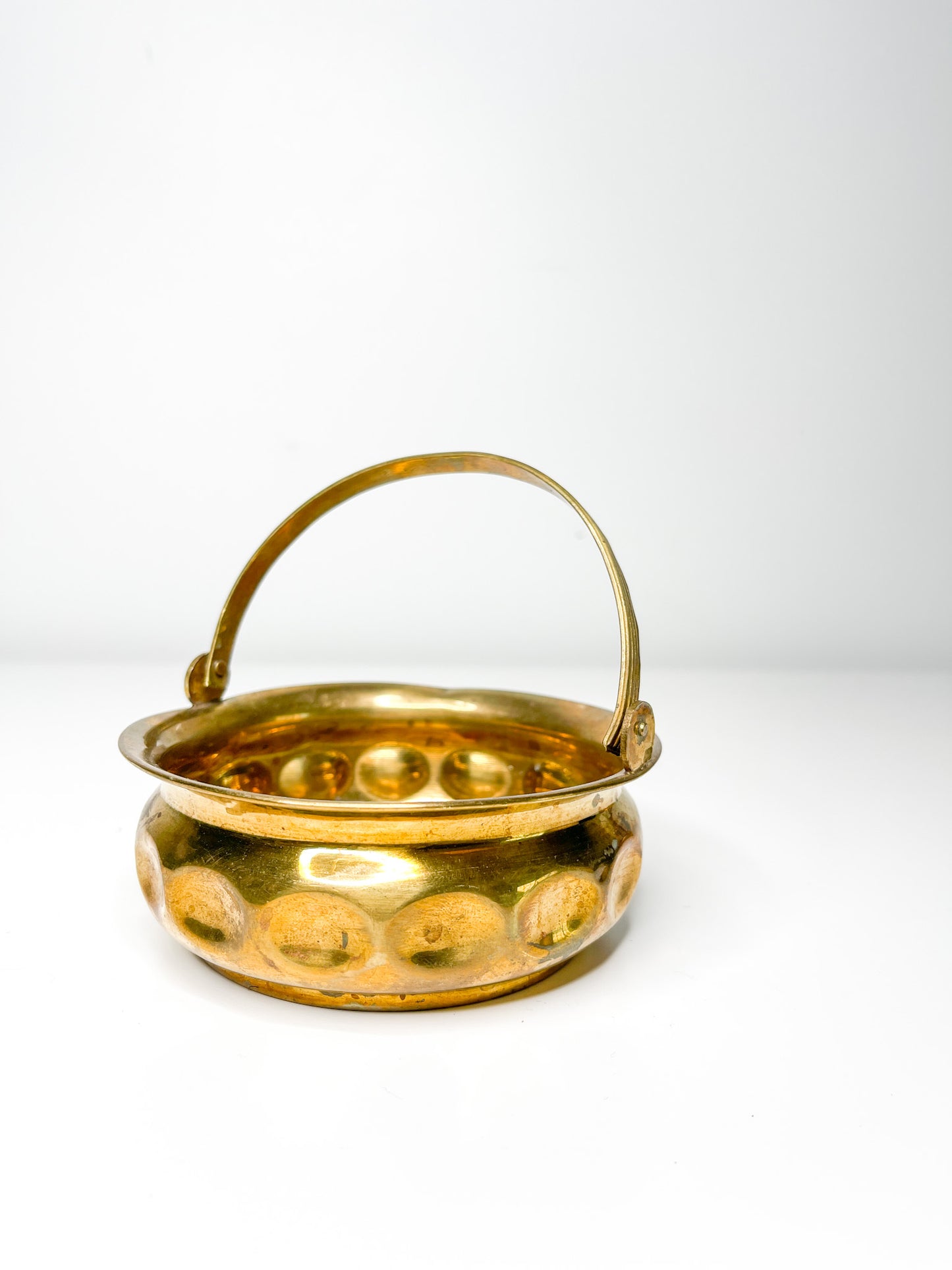 Brass Basket with Handle| Vintage Brass Plant Holder | MCM Brass Decor