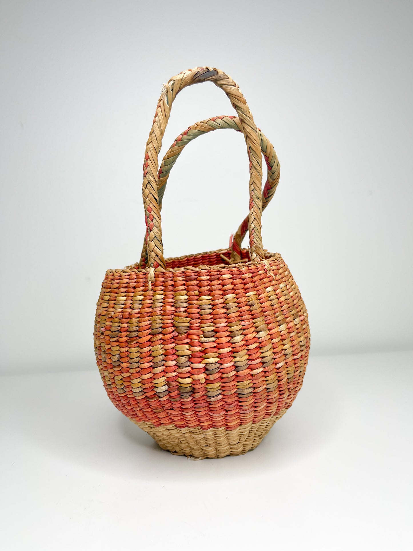 Vintage Coastal Naturally dyed Basket with handles | Canadian Basket | Handmade Basket