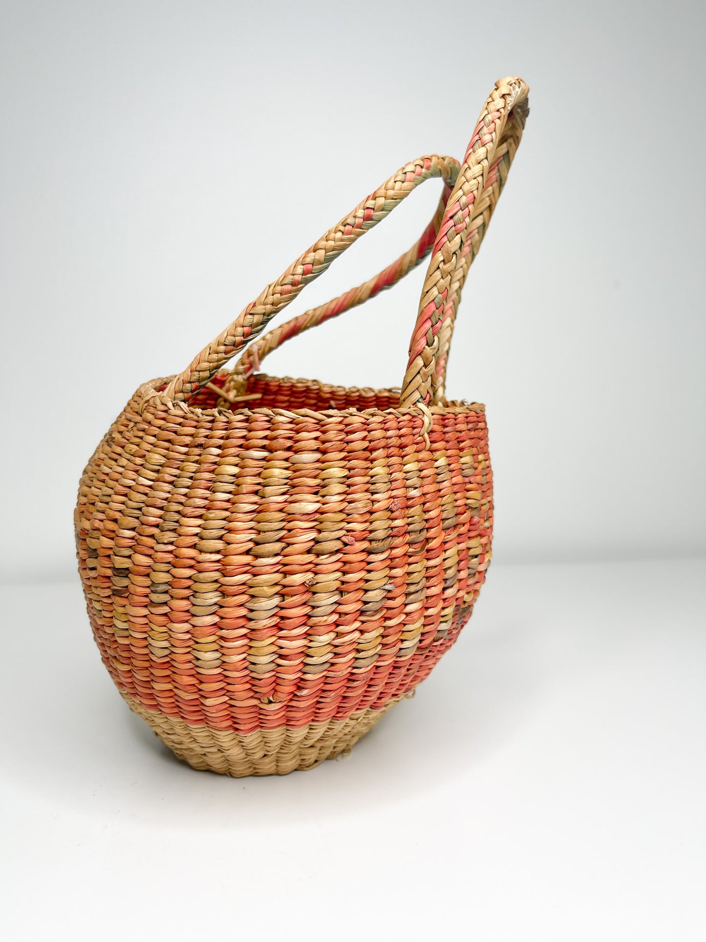 Vintage Coastal Naturally dyed Basket with handles | Canadian Basket | Handmade Basket