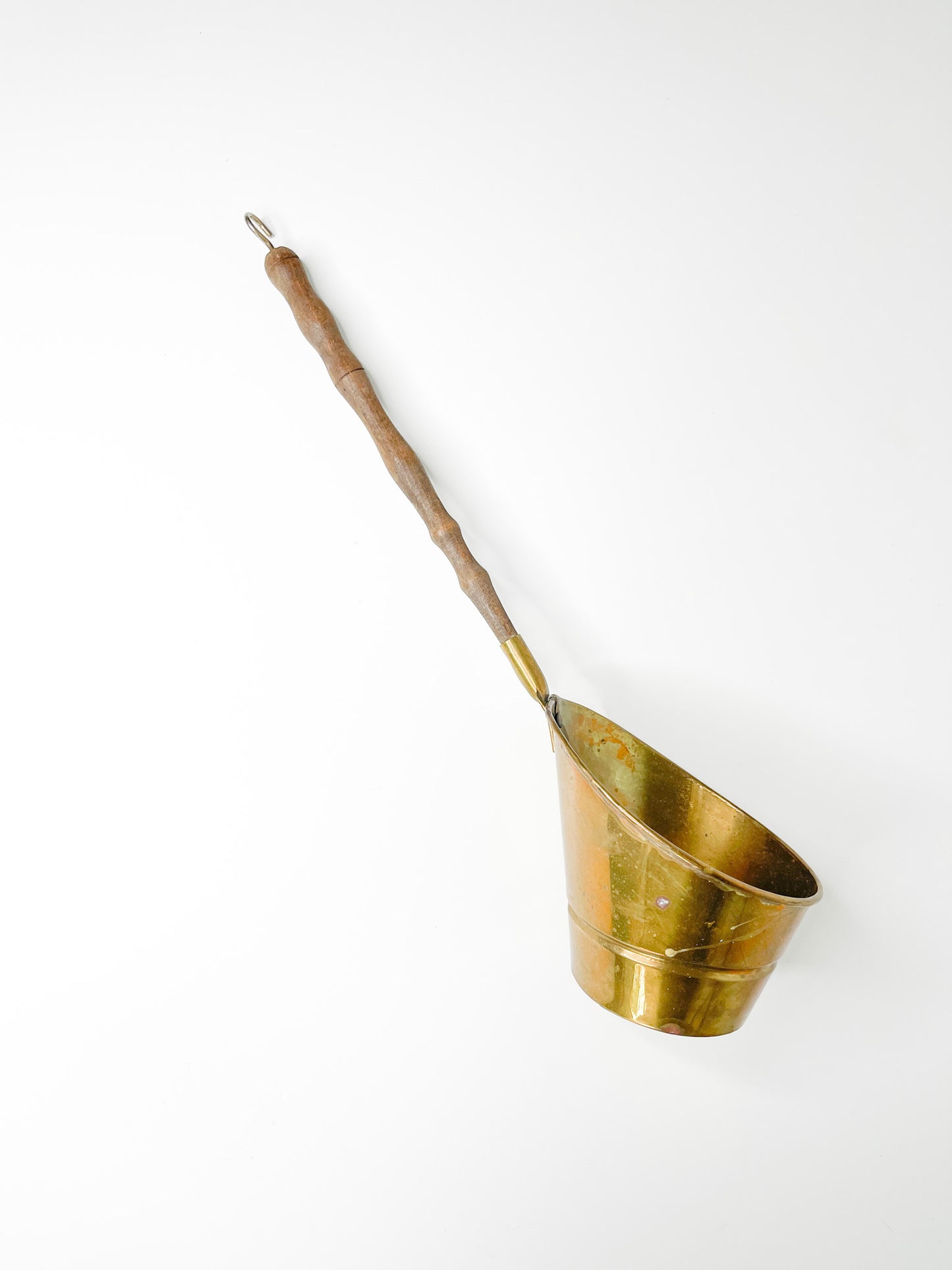 Brass Wall Hanging Ladle with Wooden Handle| Vintage Brass Farmhouse Kitchen Decor with carved wood handle