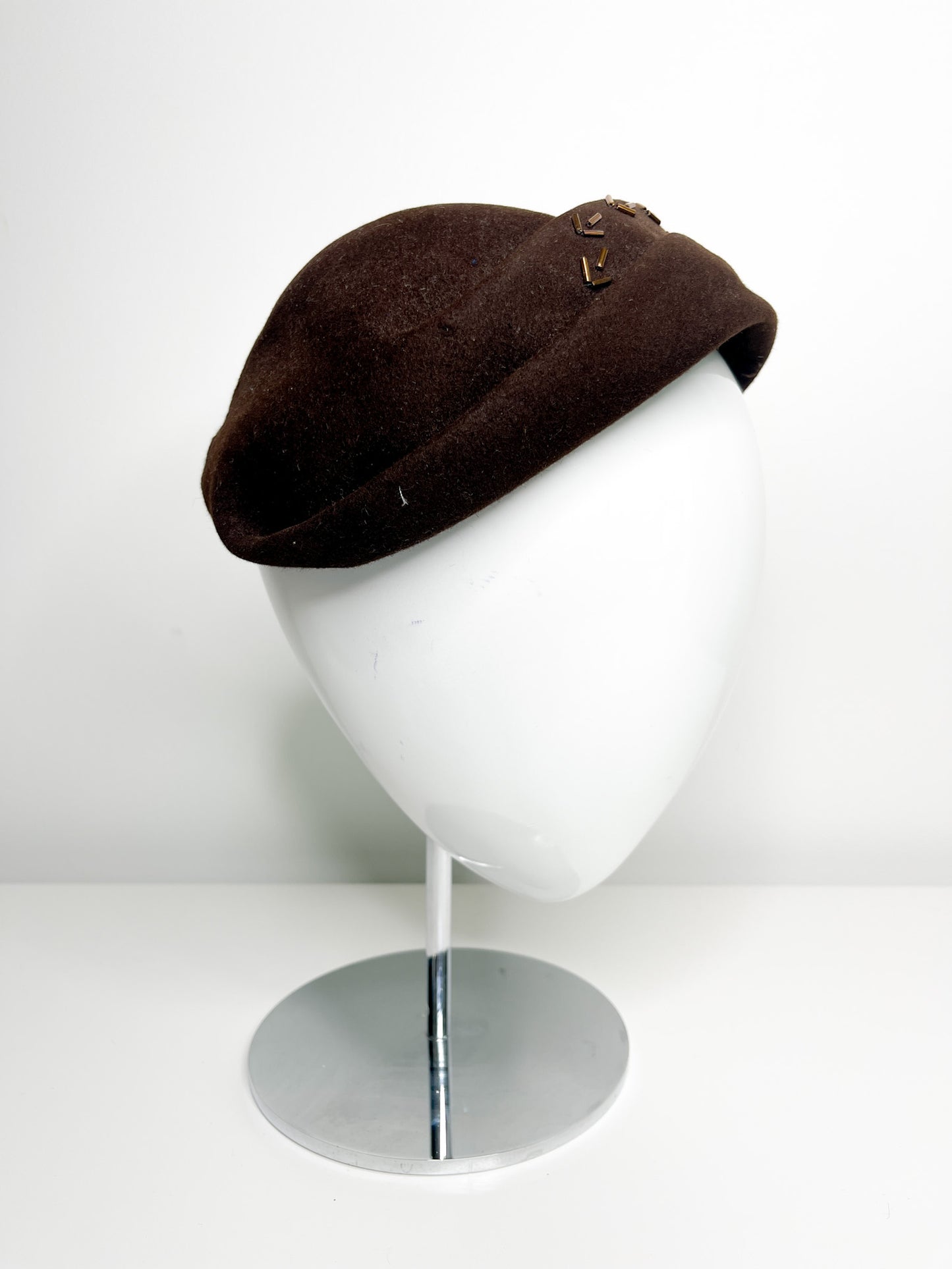 Eatons Brown Felt Fascinator with Embellishments | Eaton Canada Beret Felt Hat | Vintage Easter hat