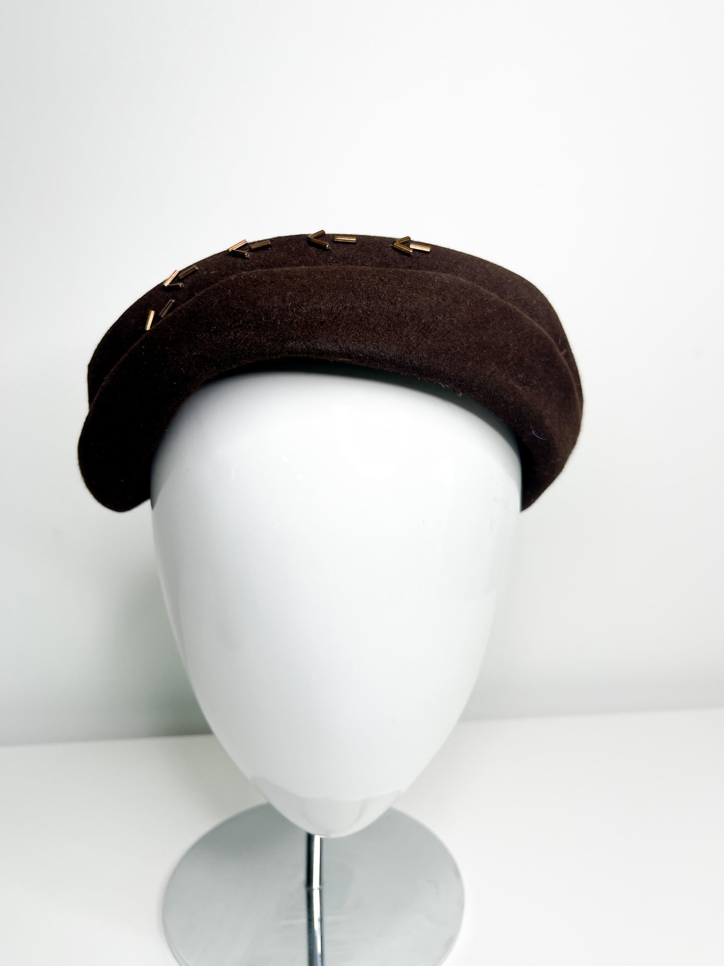 Eatons Brown Felt Fascinator with Embellishments | Eaton Canada Beret Felt Hat | Vintage Easter hat