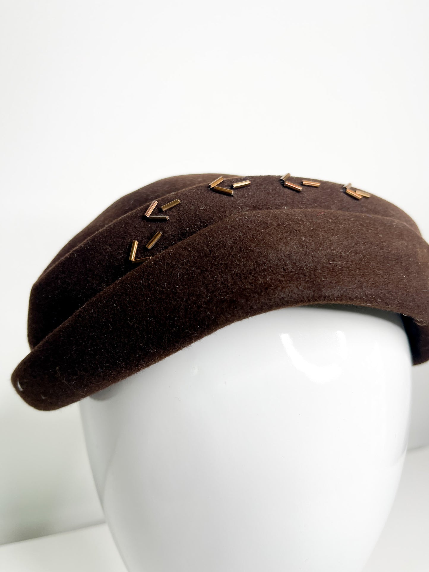 Eatons Brown Felt Fascinator with Embellishments | Eaton Canada Beret Felt Hat | Vintage Easter hat