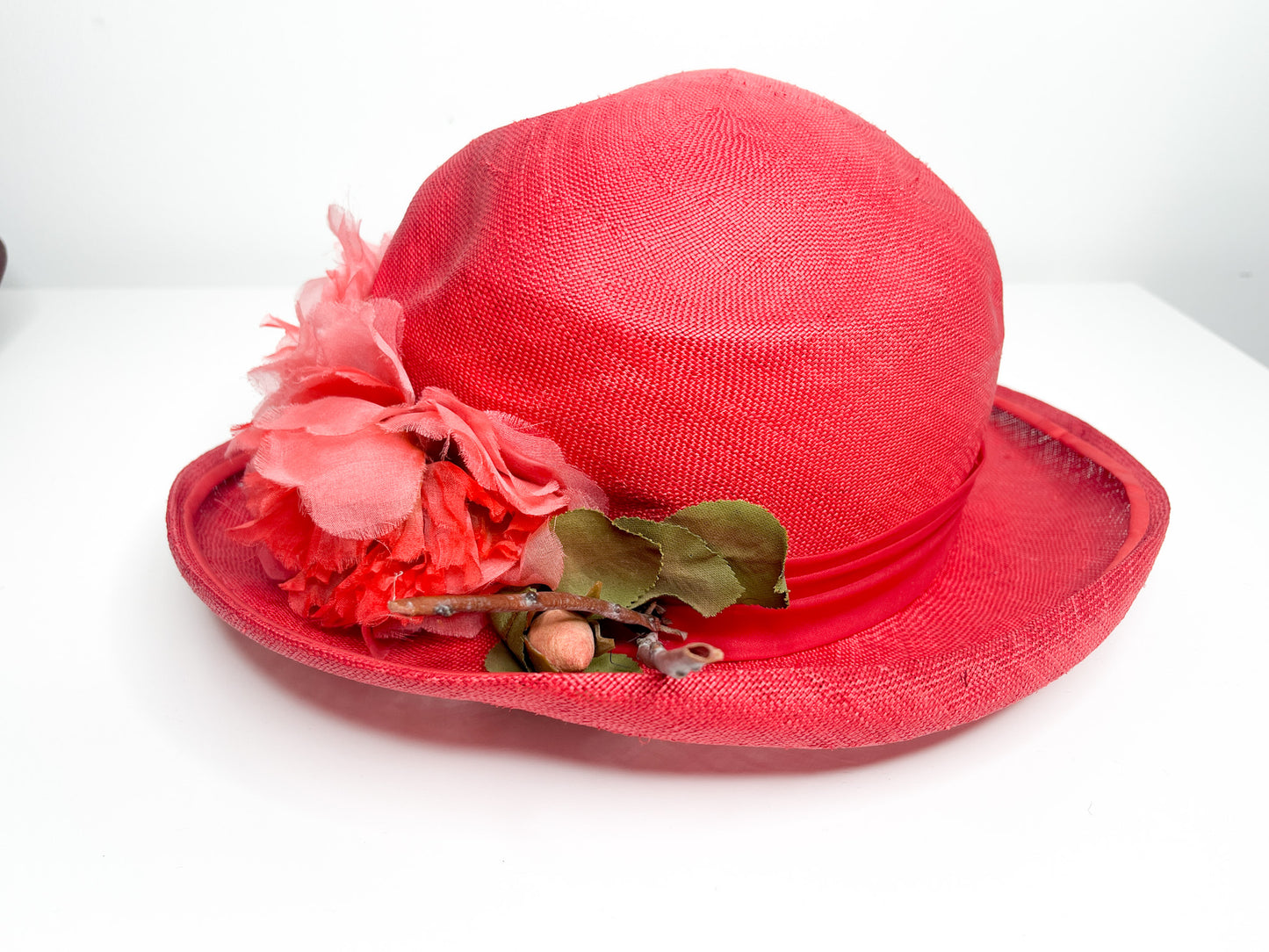 Vintage Red Summer Hat with floral headband | Vintage church hat | Vintage Easter hat| Summer hat| Vintage Hat