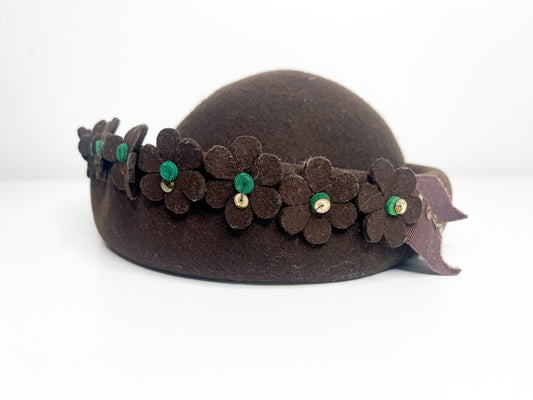 Vintage Brown Wool Hat with Felt Flower detail | Vintage church hat | Vintage Easter hat|