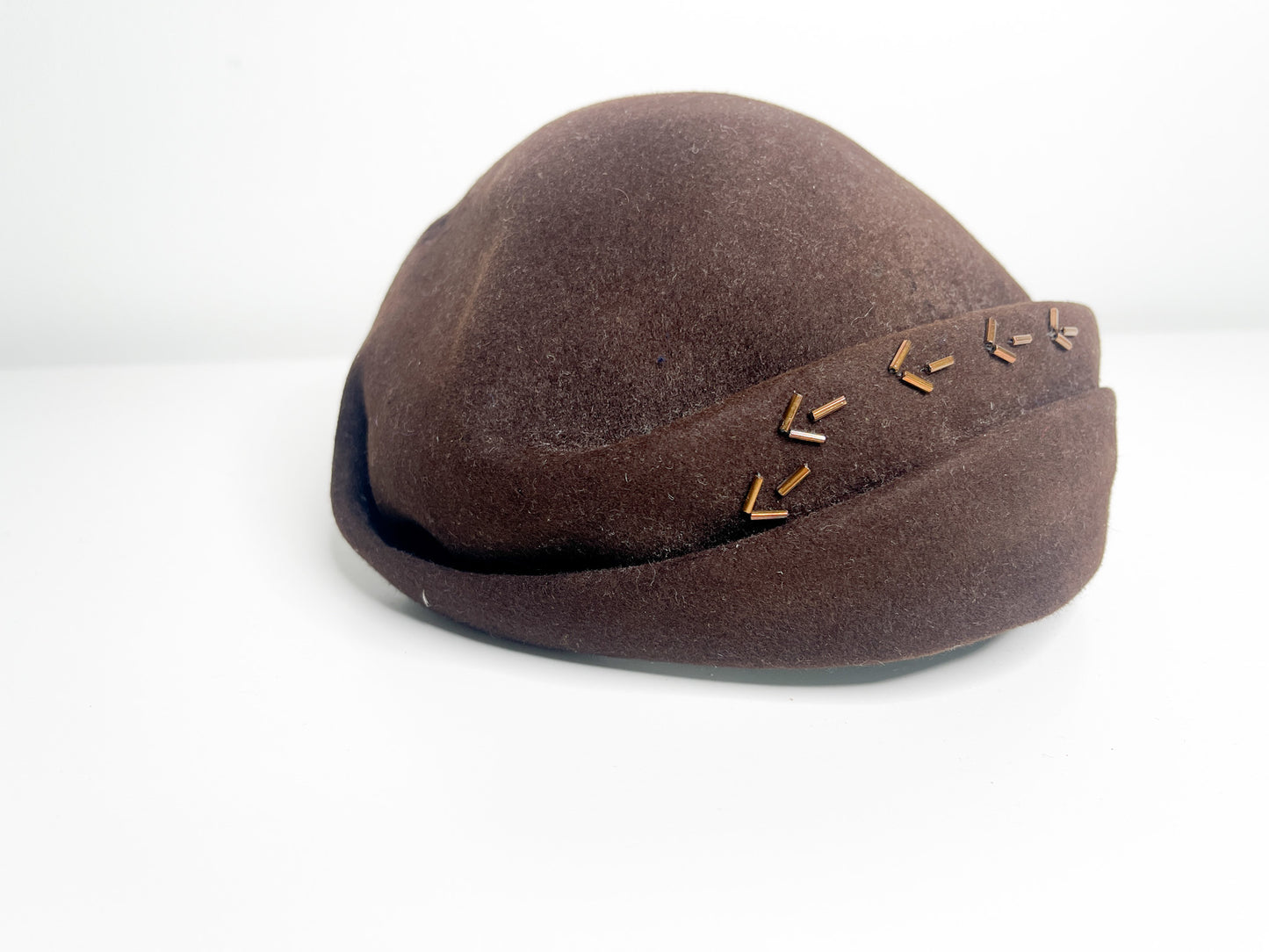 Eatons Brown Felt Fascinator with Embellishments | Eaton Canada Beret Felt Hat | Vintage Easter hat