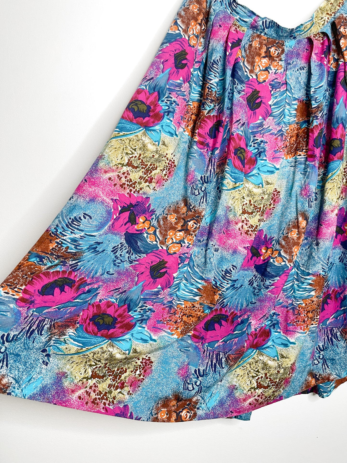 Vintage Floral Printed Skirt Size Large - XTRA Large | Floral A-Line Skirt | Button Front Skirt