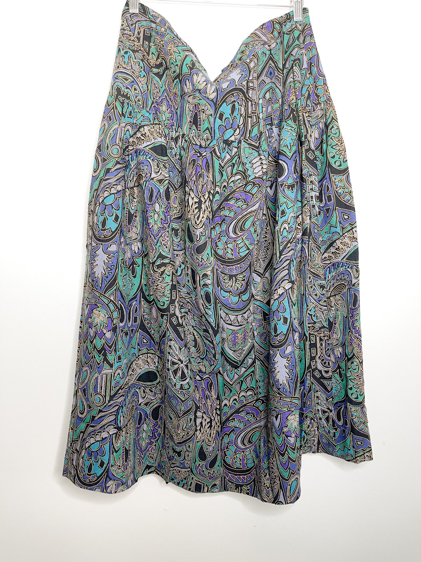 Vintage Dark Floral Printed Skirt Size Large - XTRA Large | Floral A-Line Skirt |