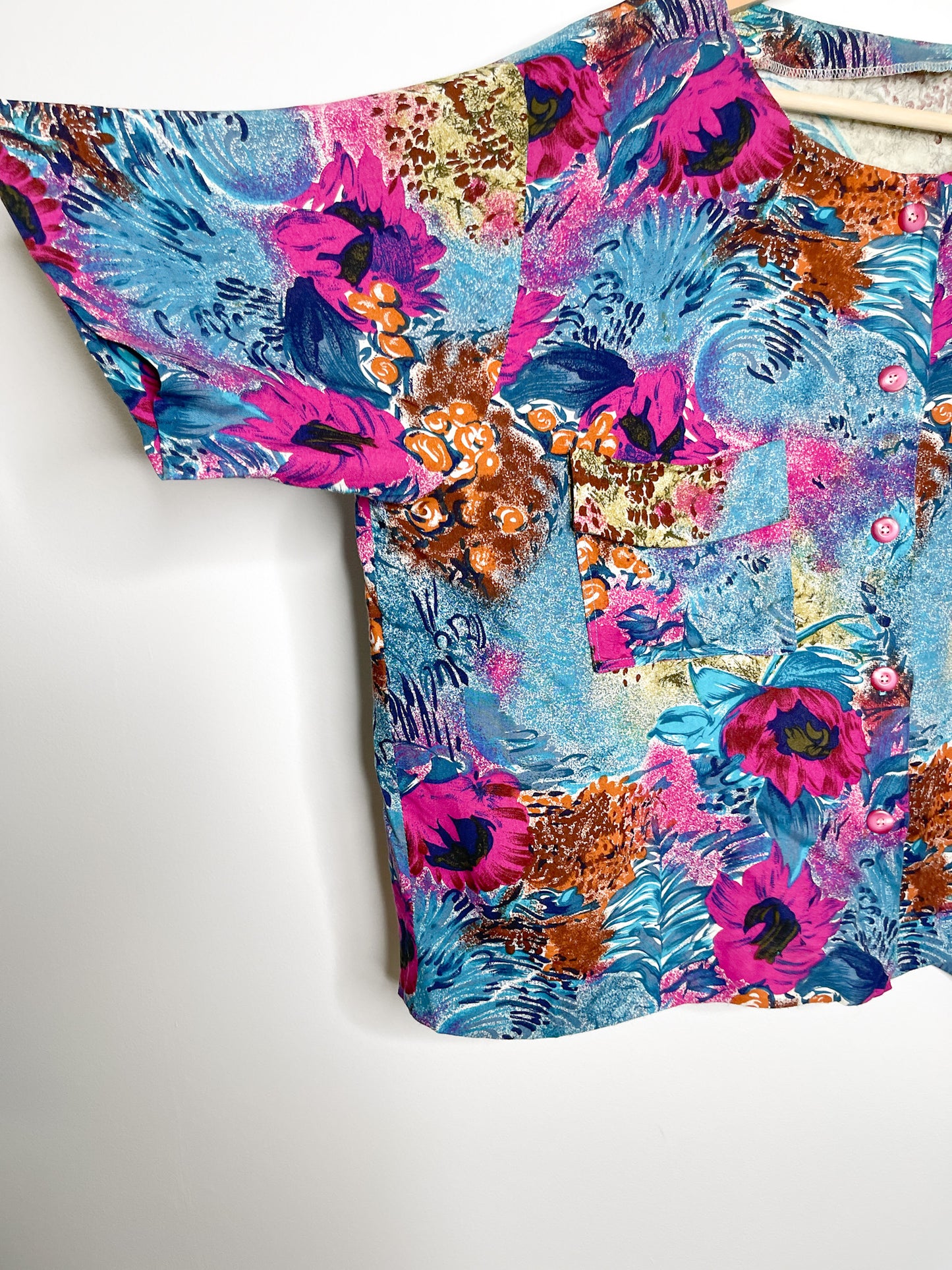 Vintage Floral Blouse | Floral Blouse with pockets | Vintage Short Sleeve floral Blouse | Vintage Blouse