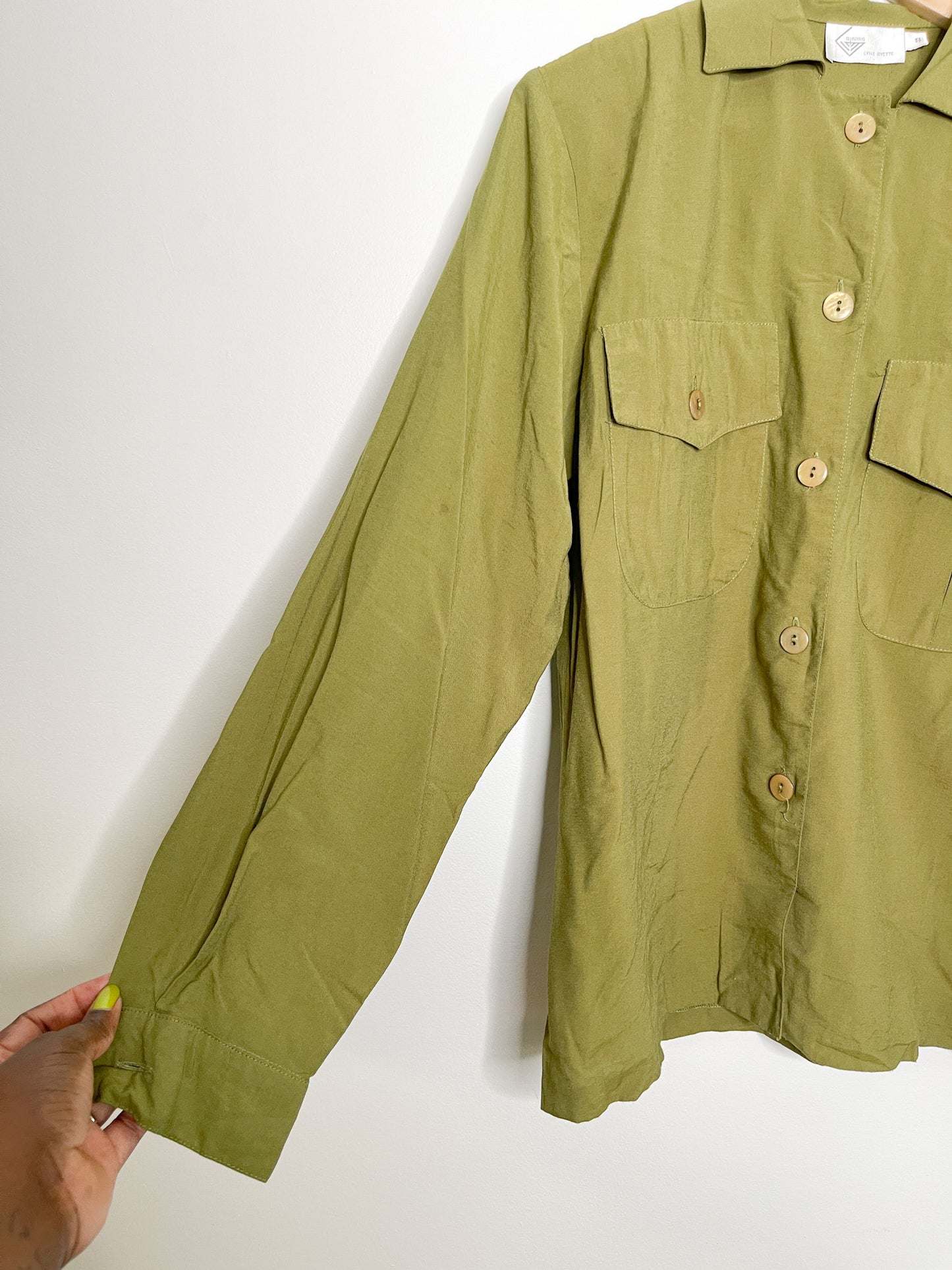 Vintage Biarro by Lyne Byette Blouse | Green cargo style Blouse | Vintage Long Sleeve Blouse | Vintage Blouse size 8
