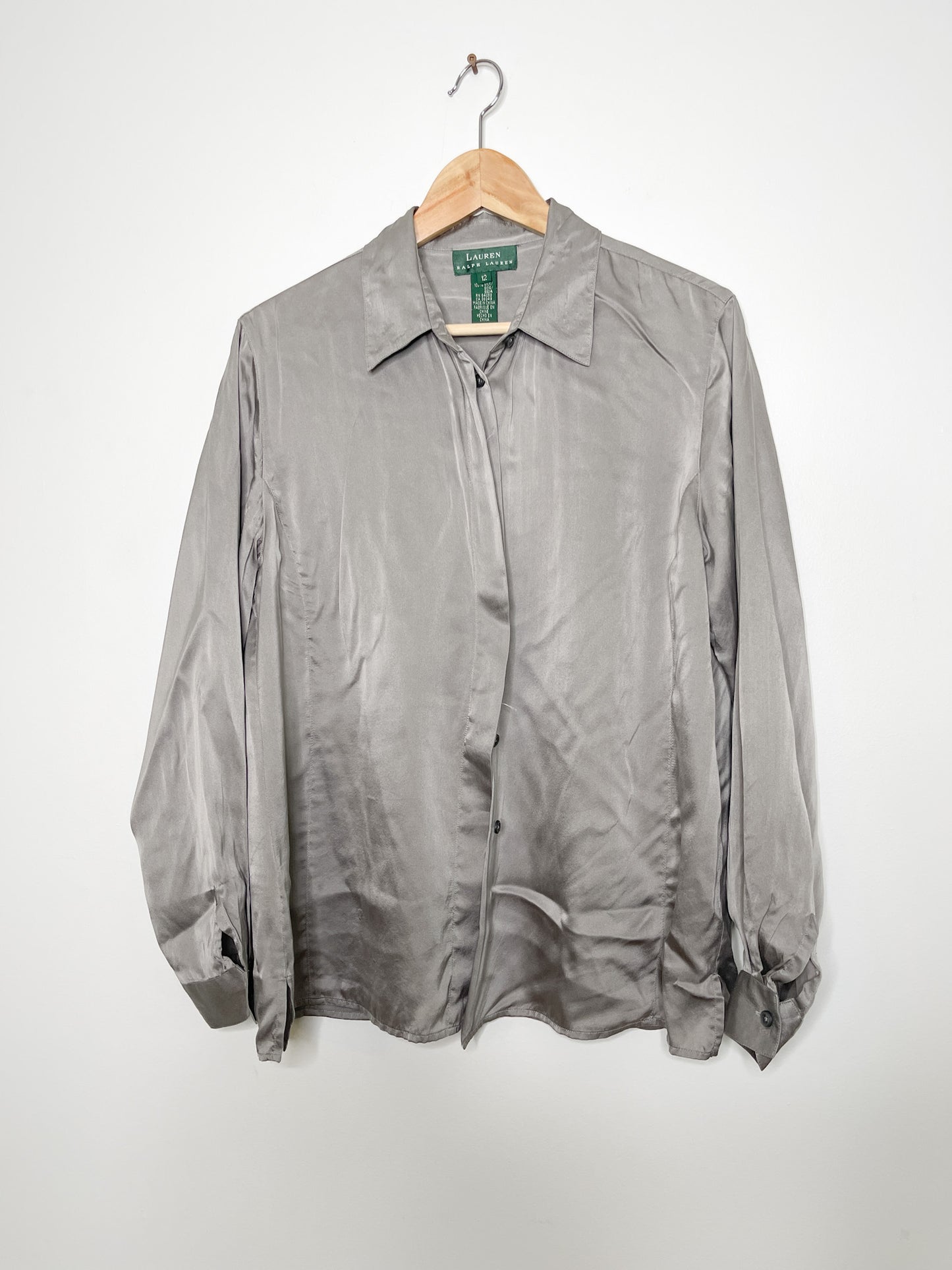 Grey Ralph Lauren Silk Blouse | Vintage Ralph Lauren Blouse | Size 12