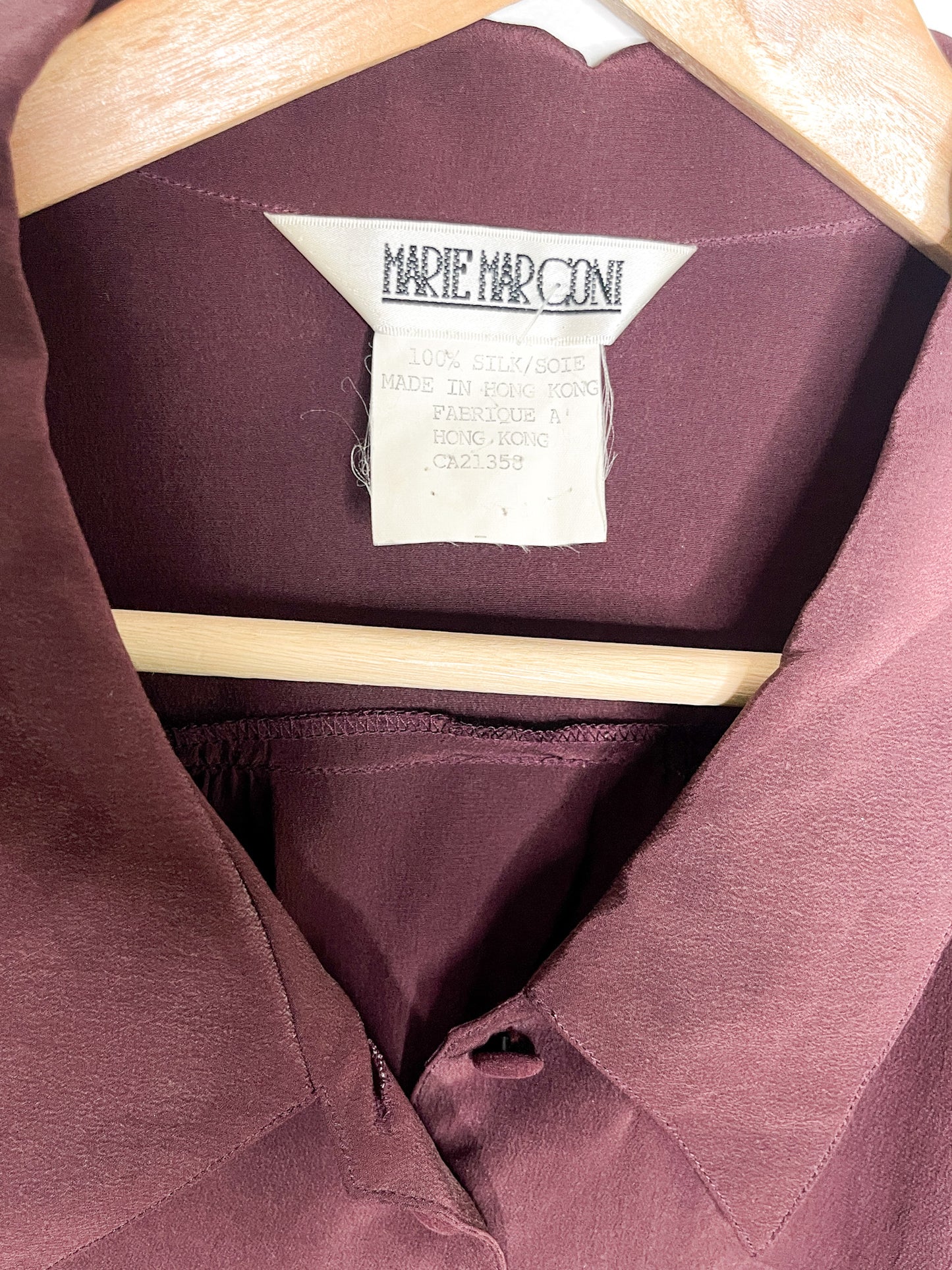 Marie Marconi Burgundy Blouse | Vintage Burgundy Blouse Long Sleeve | Vintage Silk Blouse