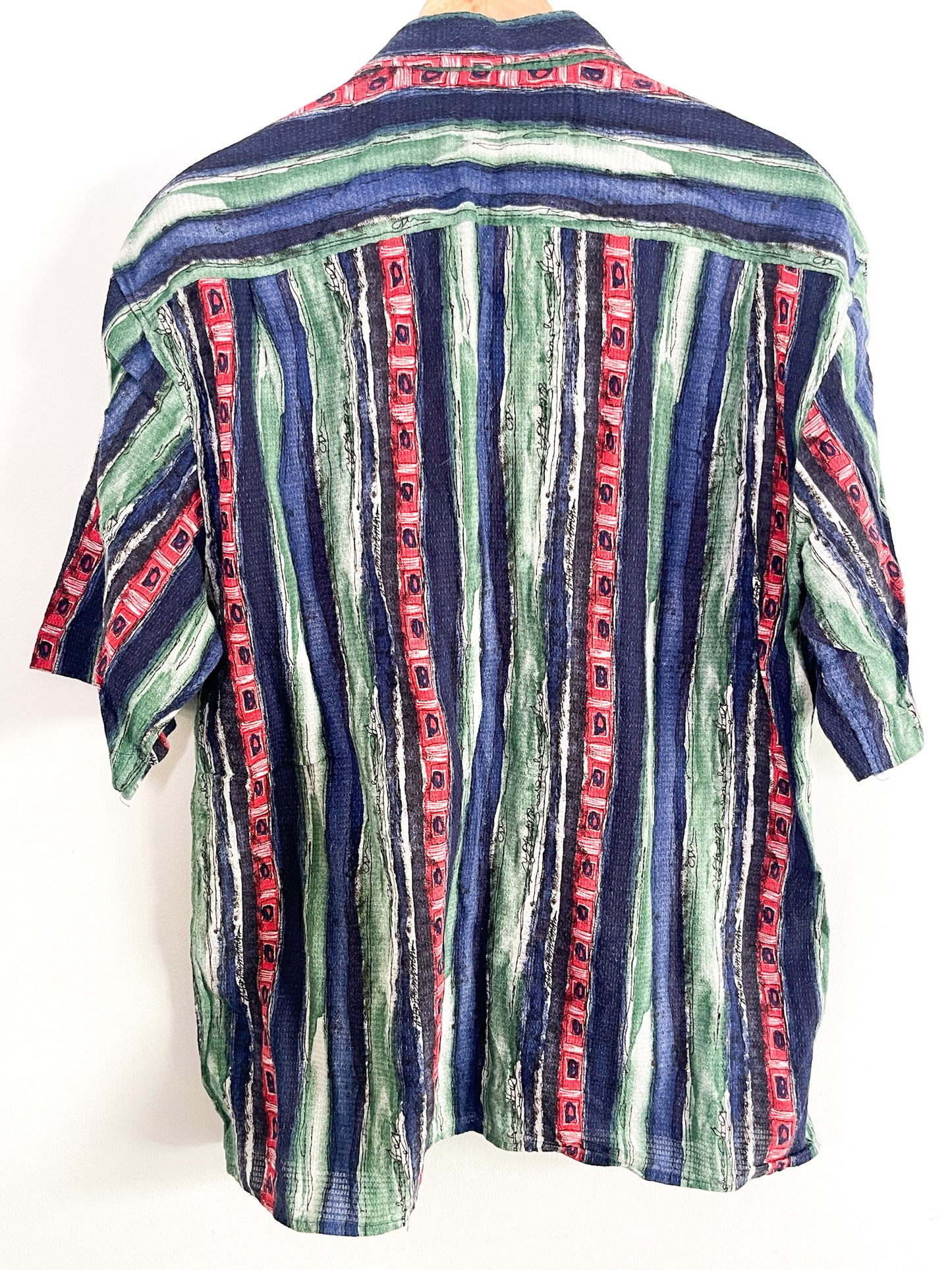 Vintage Tony D. Shirts | Vintage Striped Abstracted Printed 1990s Short Sleeved Mens Shirt | Size 42 - 16.5