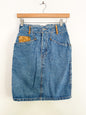 Vintage Hollywood Denim Skirt with Leather Detailing  | Vintage Structured Denim Skirt | Size Small