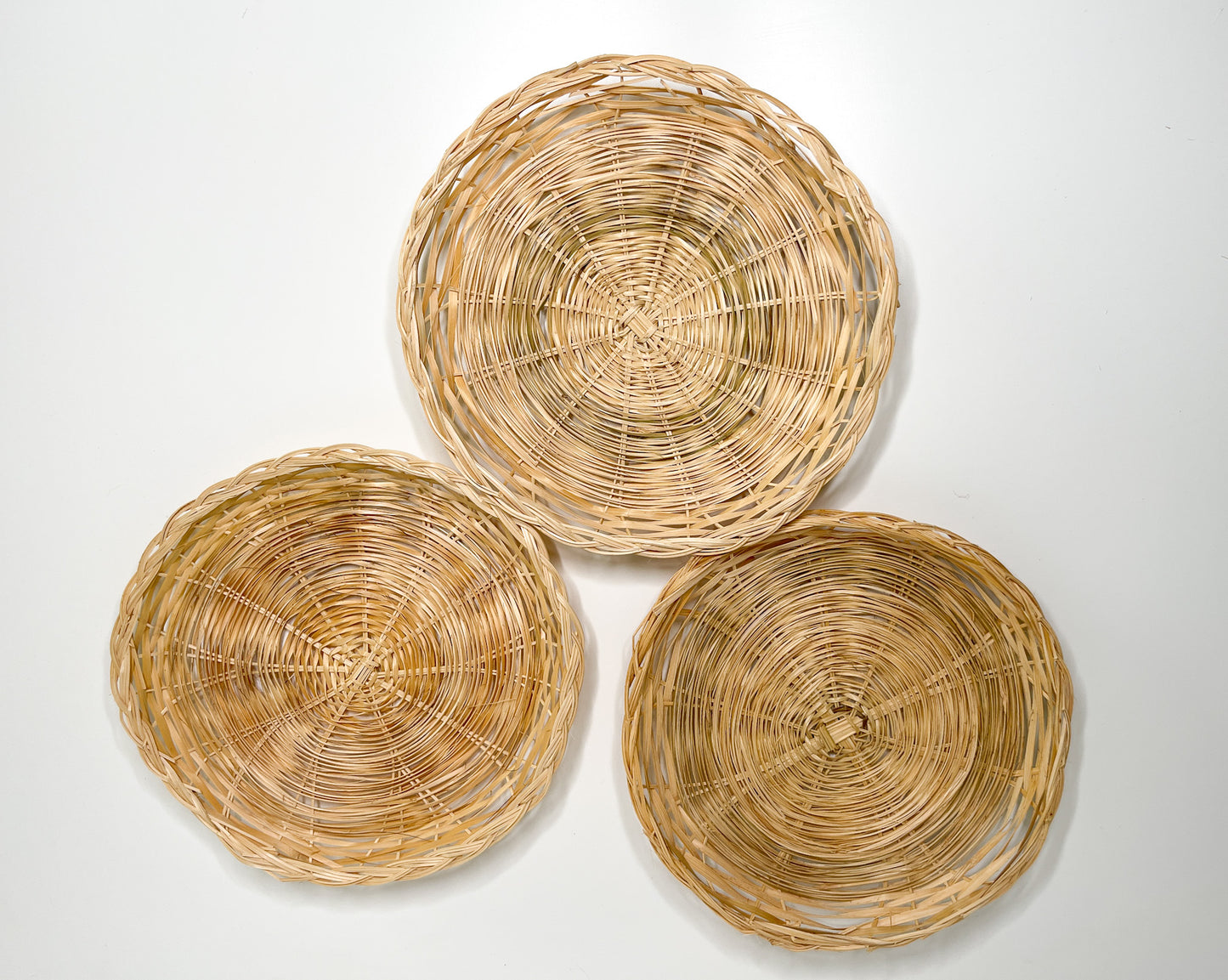 Curated Lot of 3 Vintage Wicker Plate/Chargers | Vintage Wicker Plates | Collectible Wicker Plates