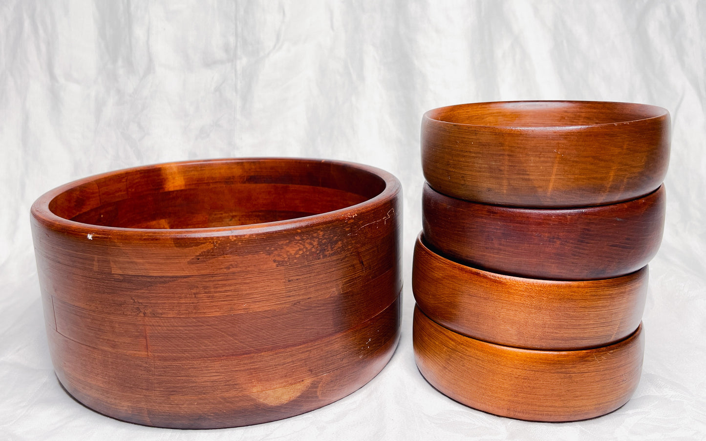 Vintage Handcrafted Bariboocraft Wooden Bowl Salad Set.