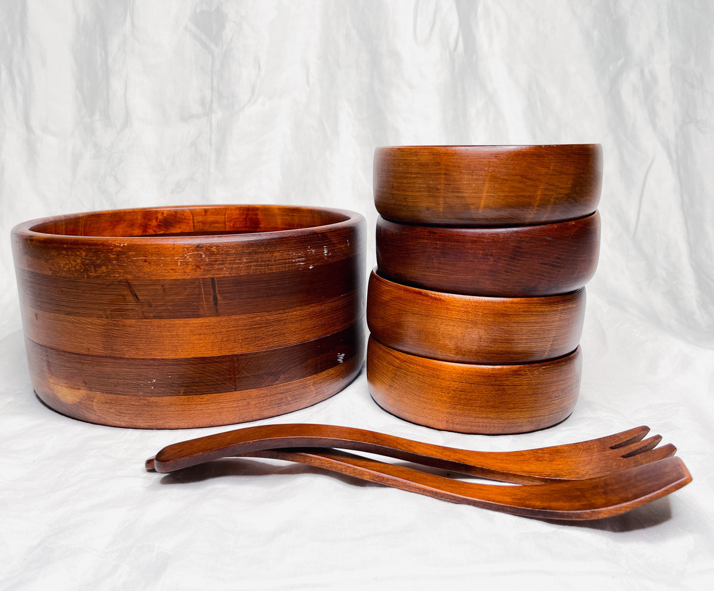 Vintage Handcrafted Bariboocraft Wooden Bowl Salad Set.