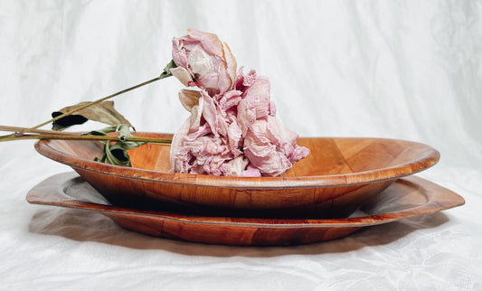 Vintage Winco Wooden Tray and Bowl set