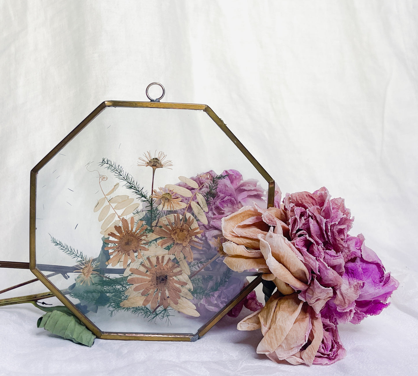 Vintage Octagonal Pressed Flowers Suncatcher