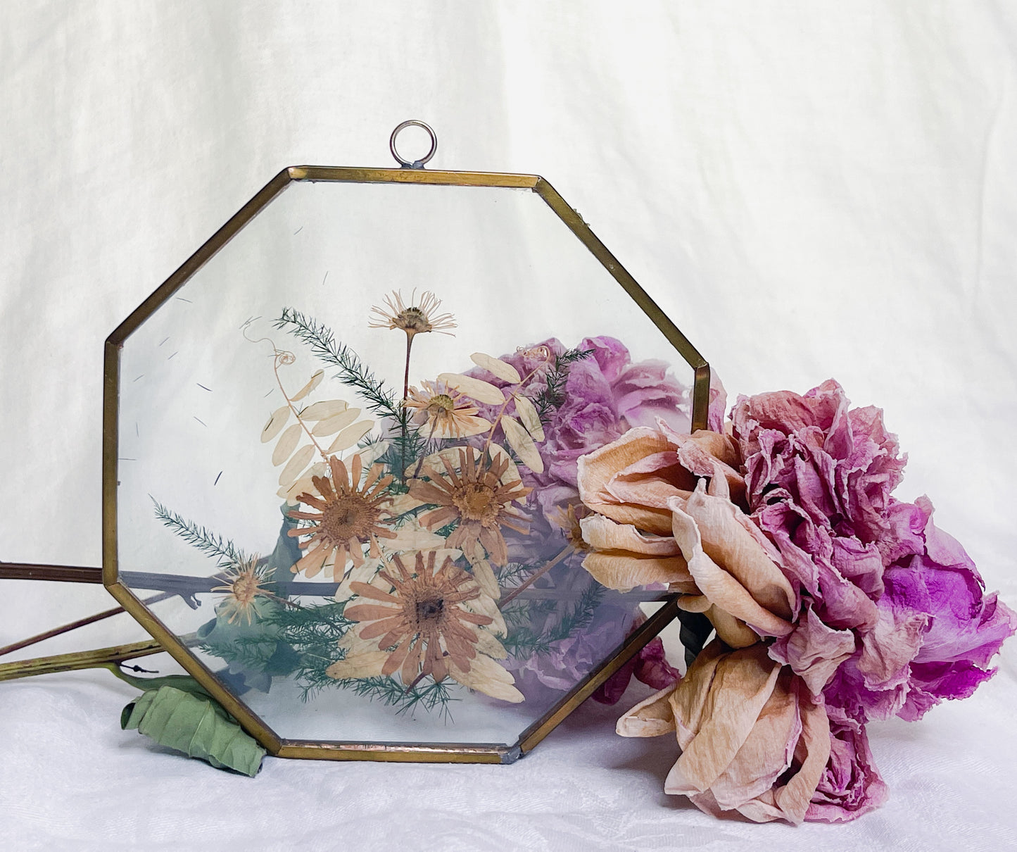 Vintage Octagonal Pressed Flowers Suncatcher