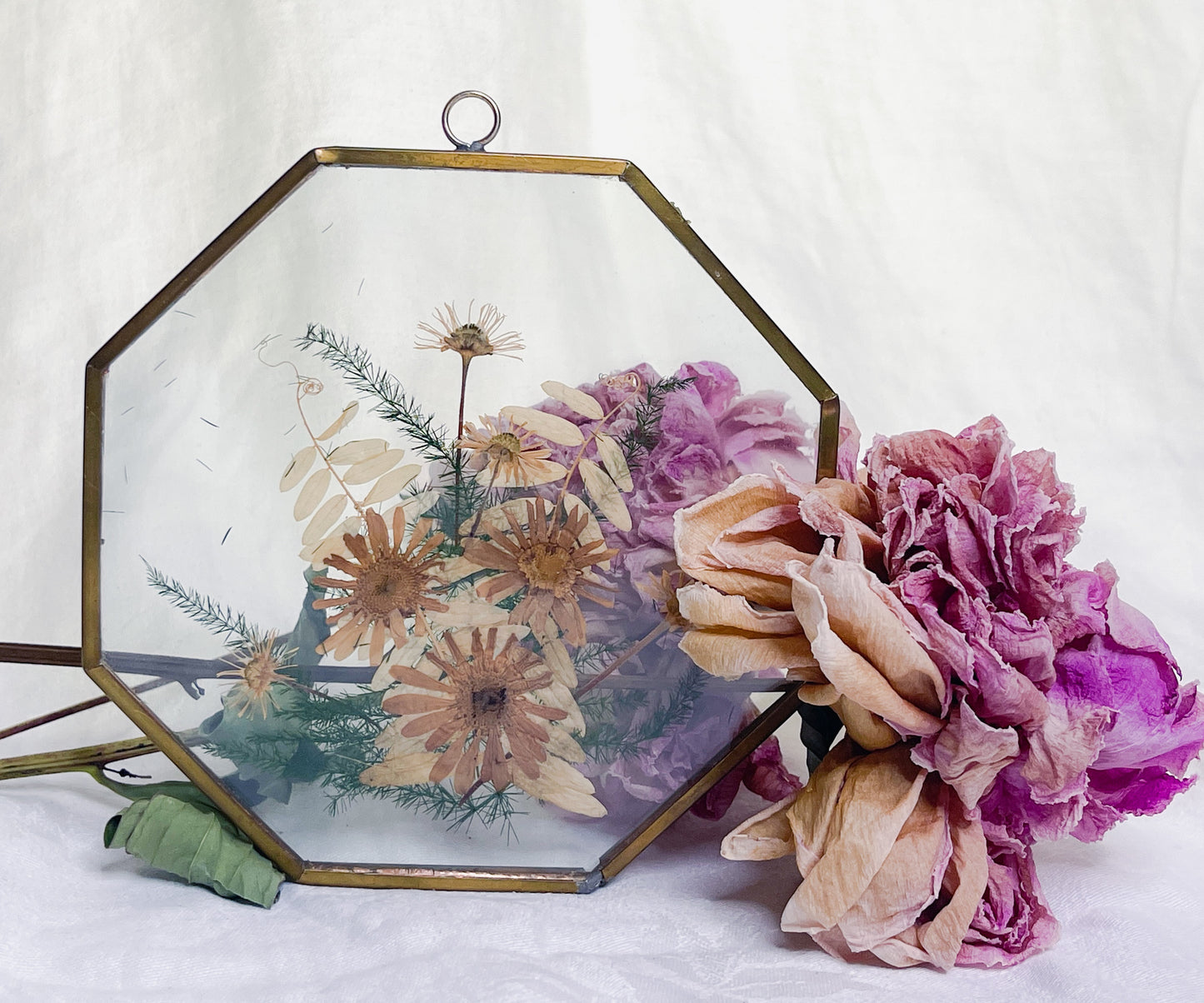 Vintage Octagonal Pressed Flowers Suncatcher