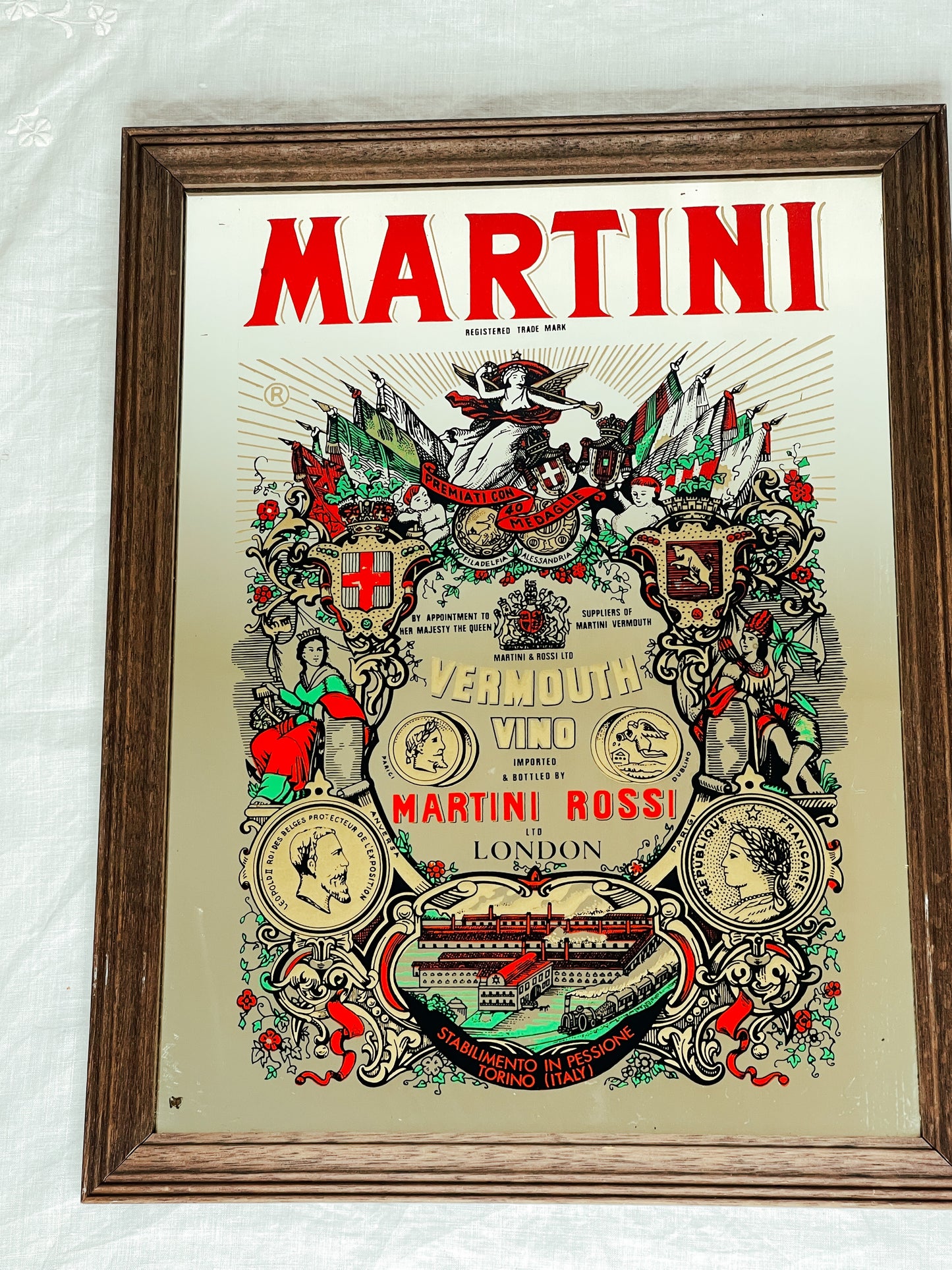 Martini Vermouth Vino advertising mirrored sign.