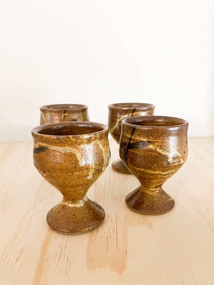 Set of 4 Vintage Stoneware Goblets