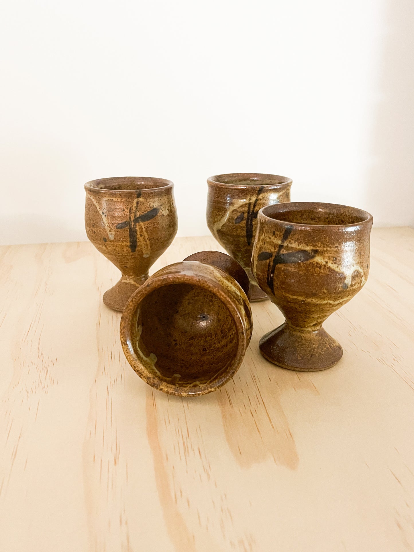 Set of 4 Vintage Stoneware Goblets