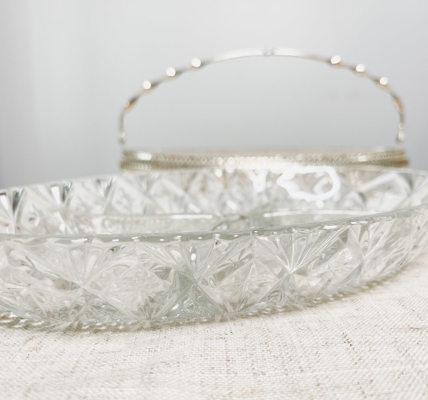 Crystal serving dish with metal holder