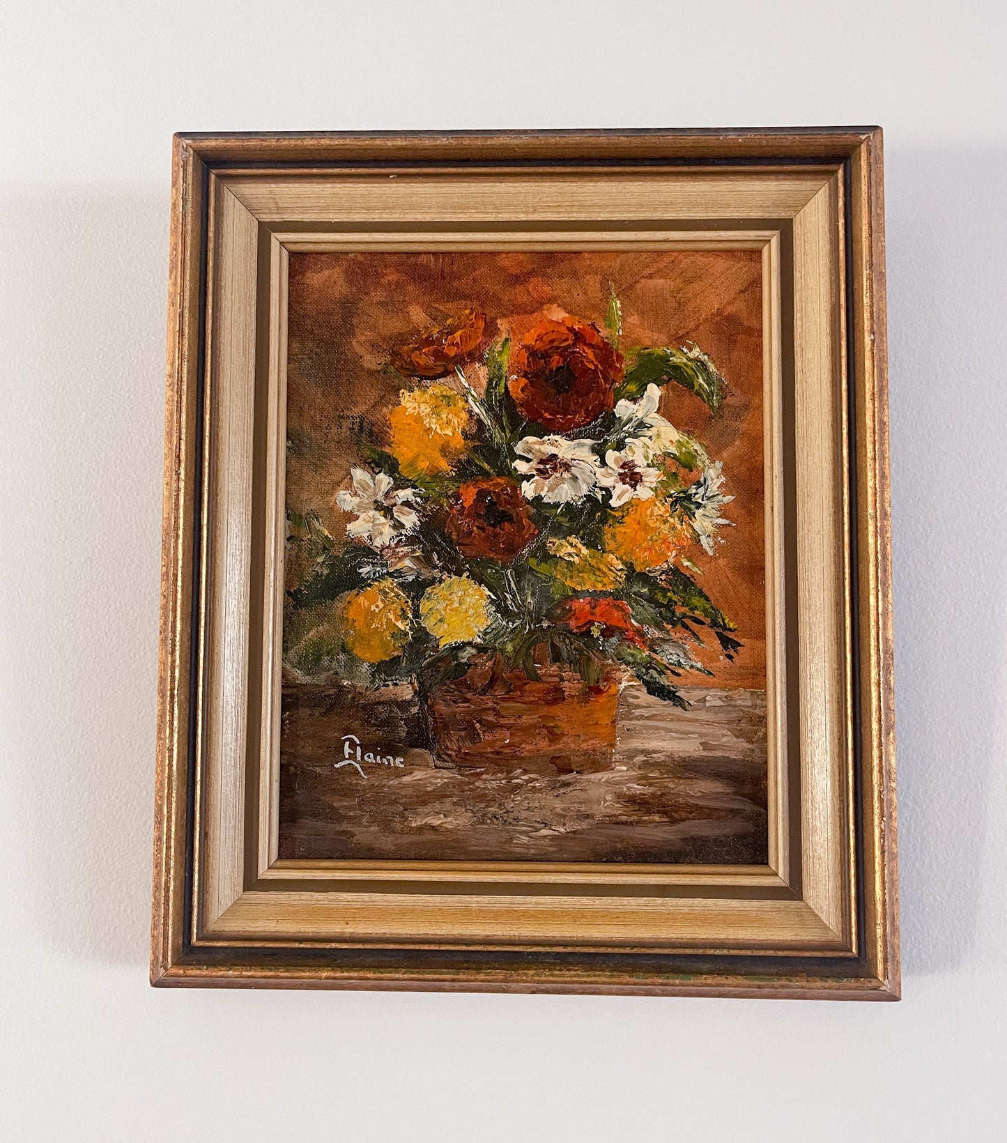 Vintage Still Life Autumnal Floral Painting by Elaine