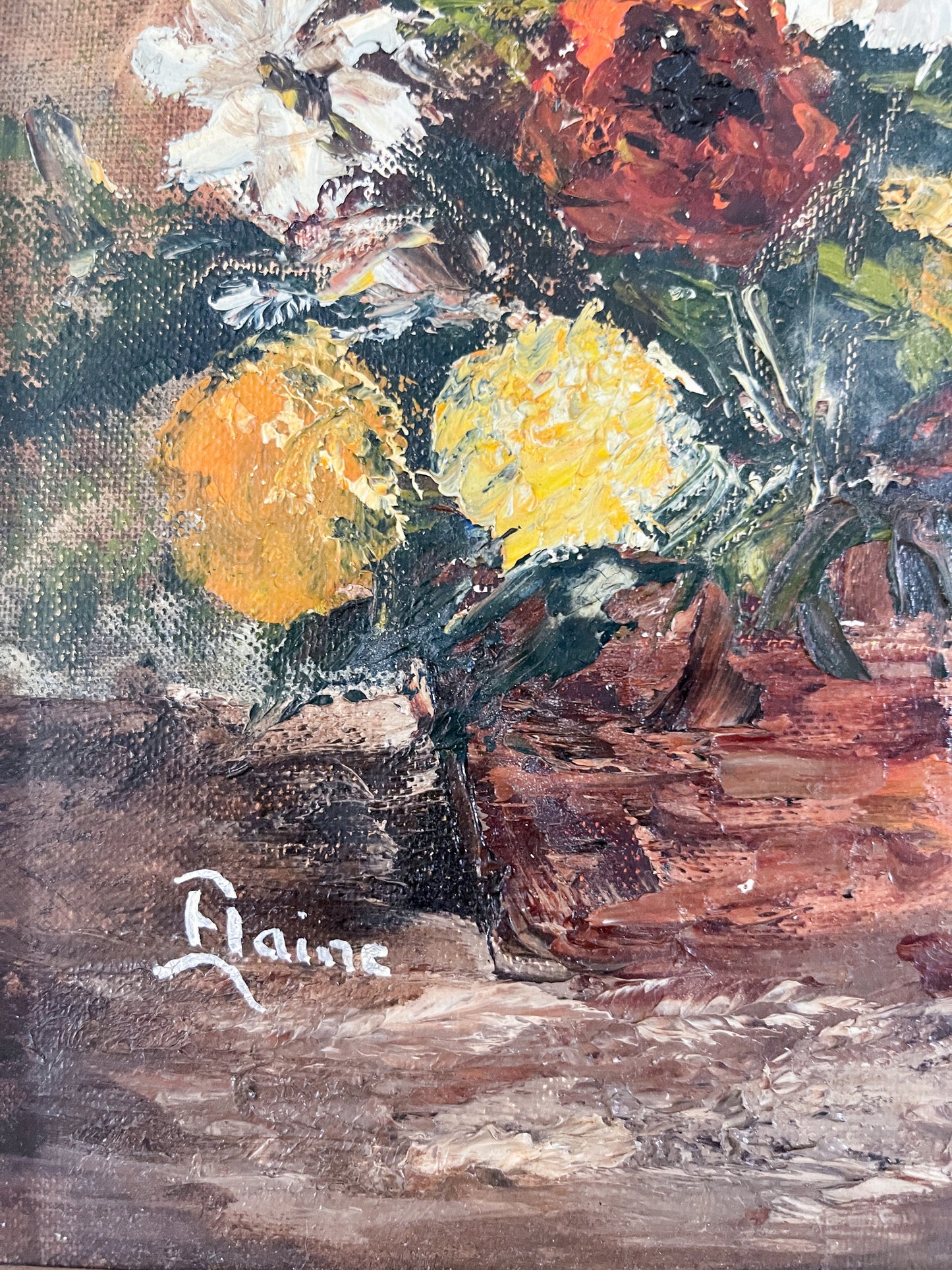 Vintage Still Life Autumnal Floral Painting by Elaine
