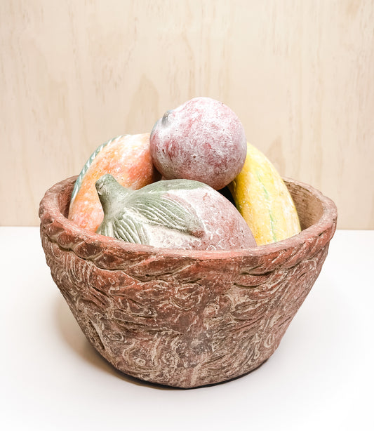 Vintage Terracotta Fruit Bowl with Terracotta Fruit